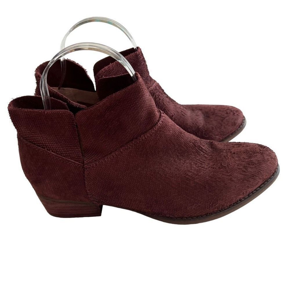 Seychelles Anthropologie Suede Snare Towel Ankle Boots Size 7.5 Burgundy